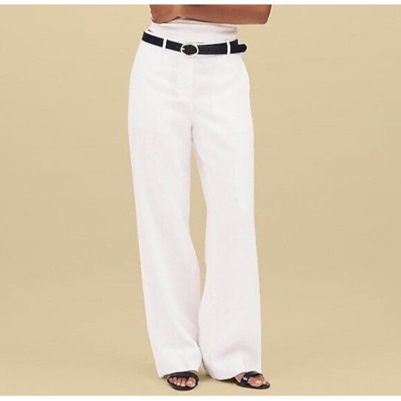 J.Crew Linen Harbor Pants High-rise Wide-leg 100% Linen White Size Small Beachy - Picture 1 of 11